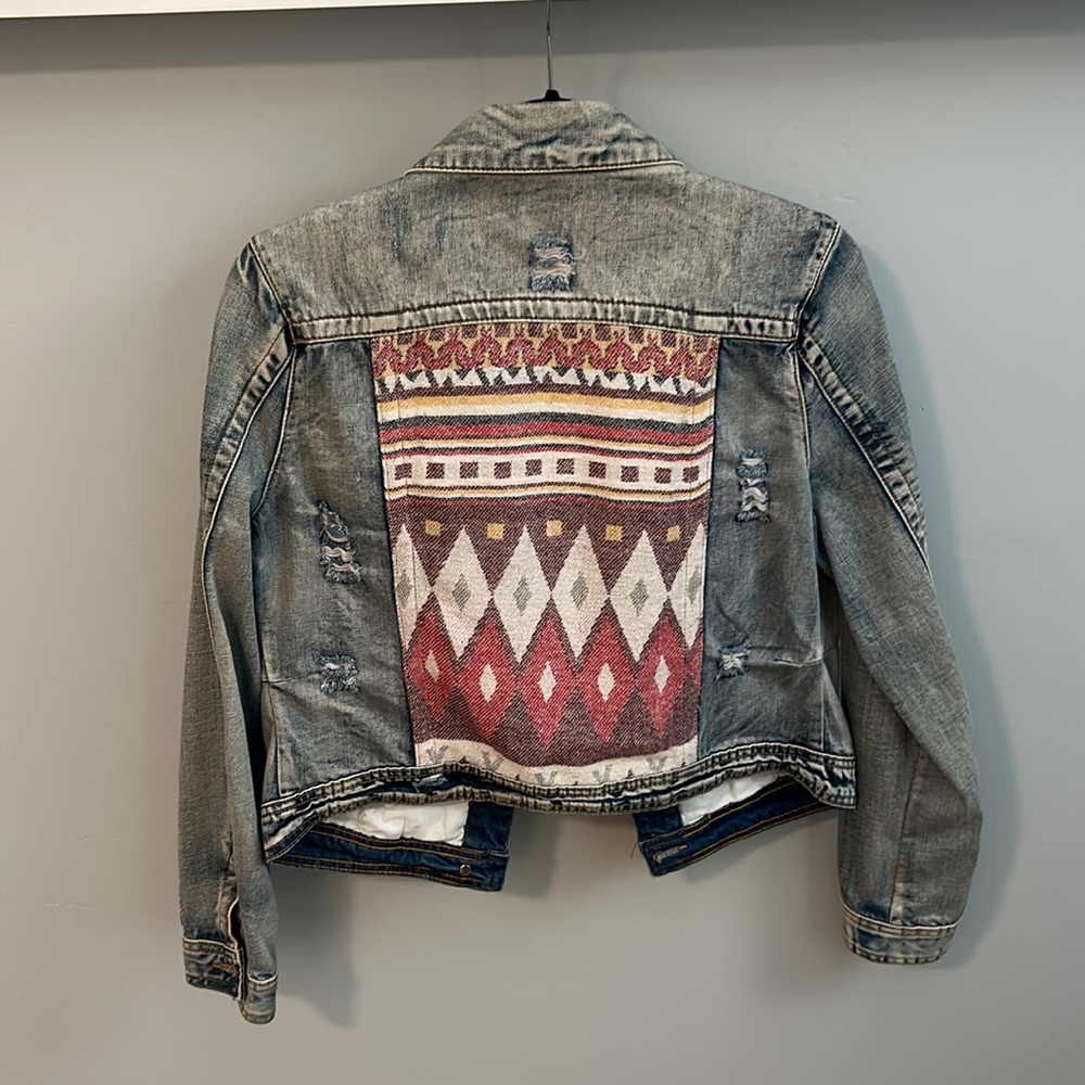 Distressed Jean Jacket with Embroidery